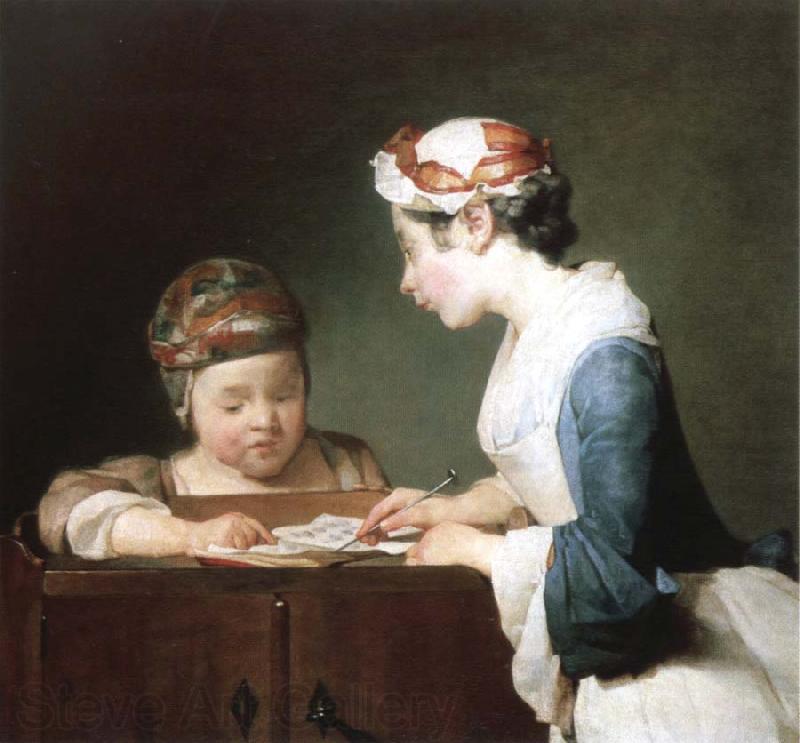 Jean Baptiste Simeon Chardin the young schoolmistress Norge oil painting art